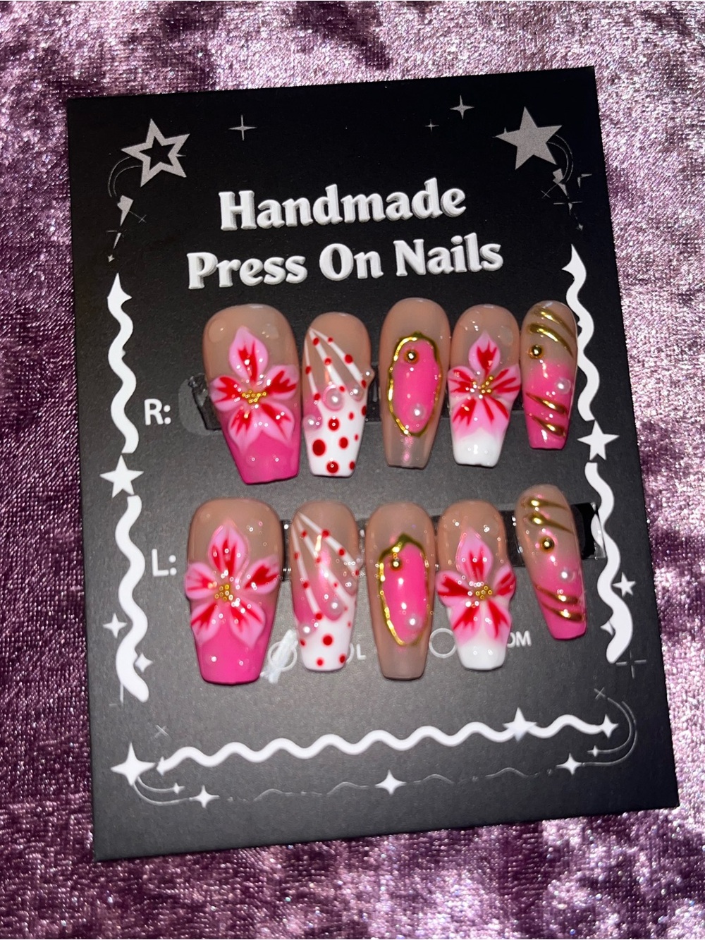 Handmade Pink Floral Press-On Nails